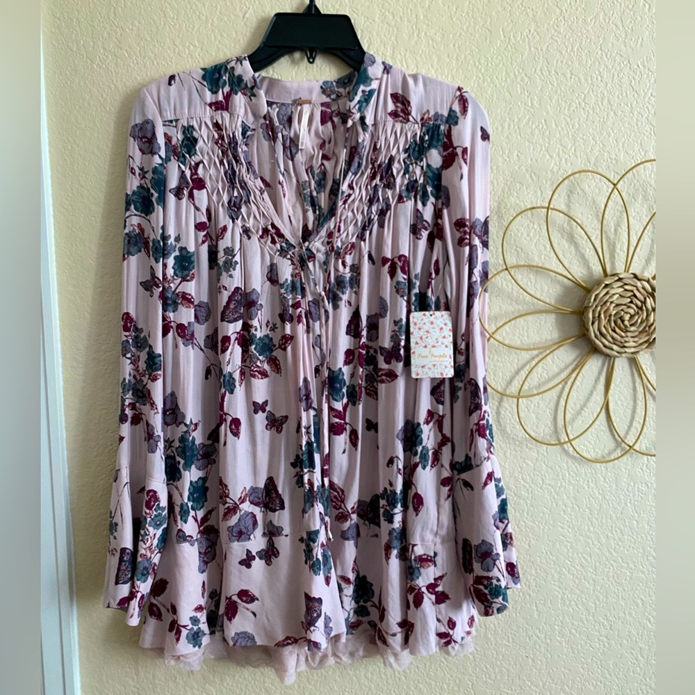 Free People floral flowy shirt dress